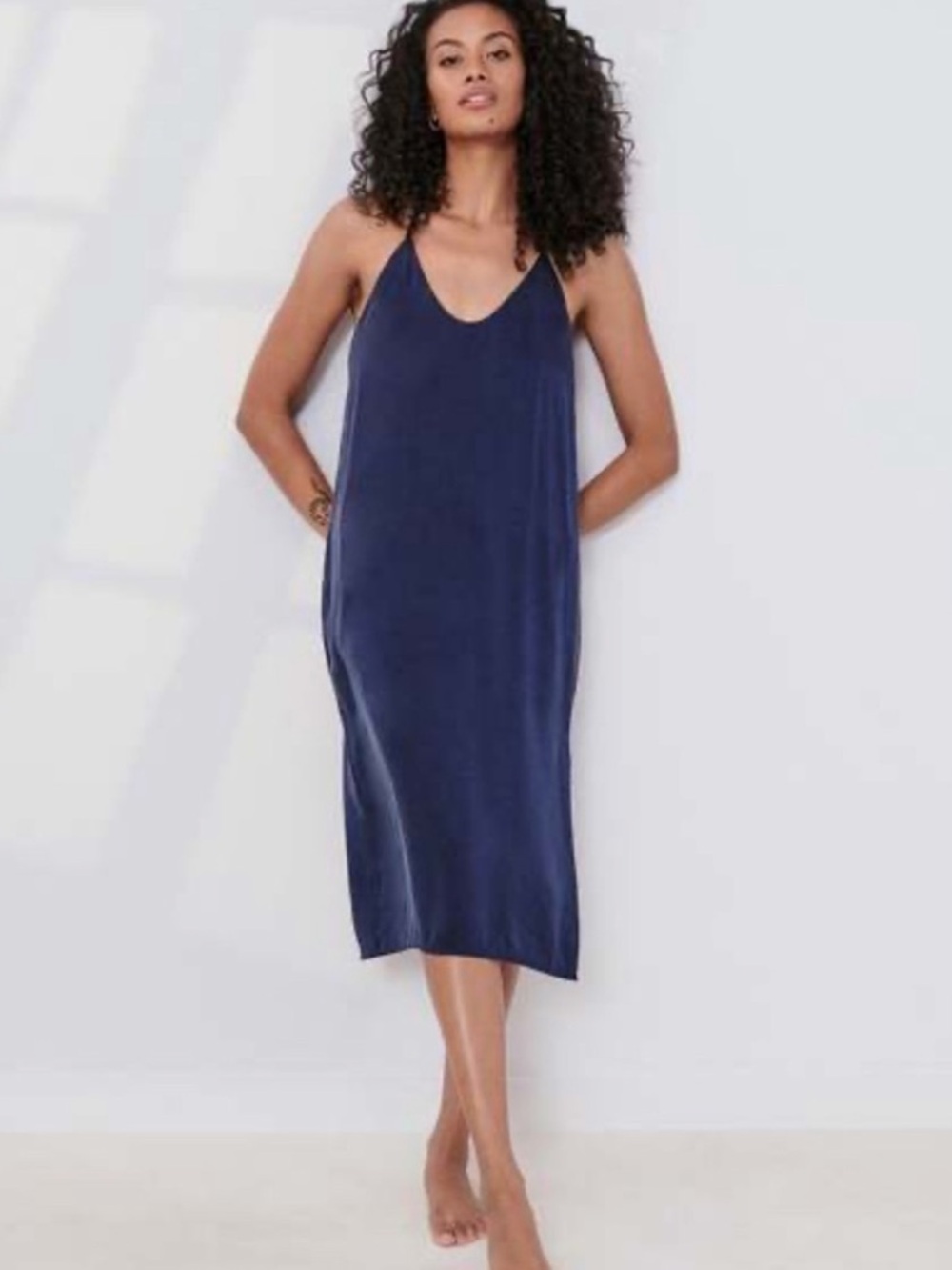 Lunya silk slip sleep dress navy size small